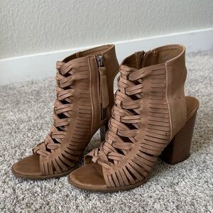 Tan Heeled Cage Sandals